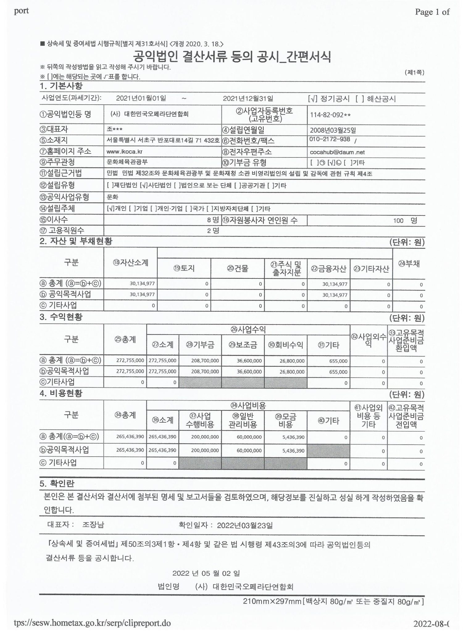 2021 공익법인 결산서류 등의 공시
